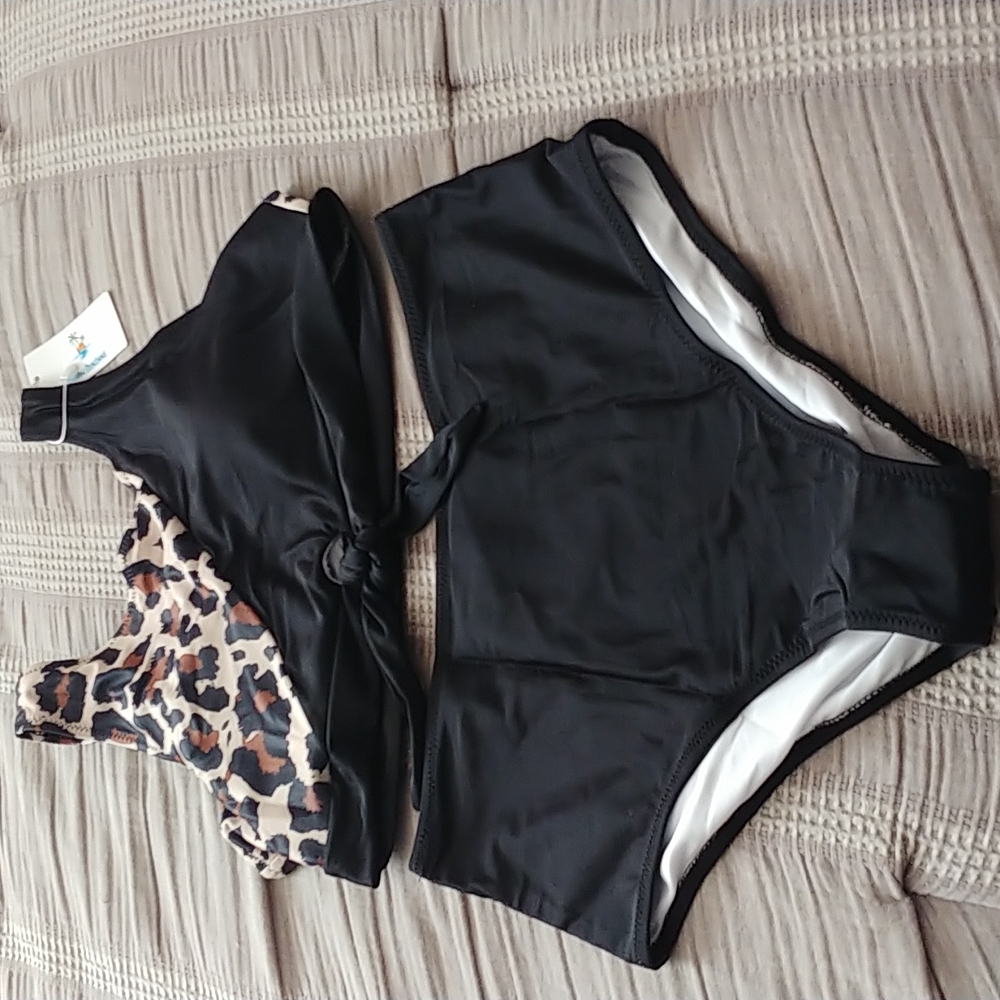 Leopard/Black High-waisted Bikini - M